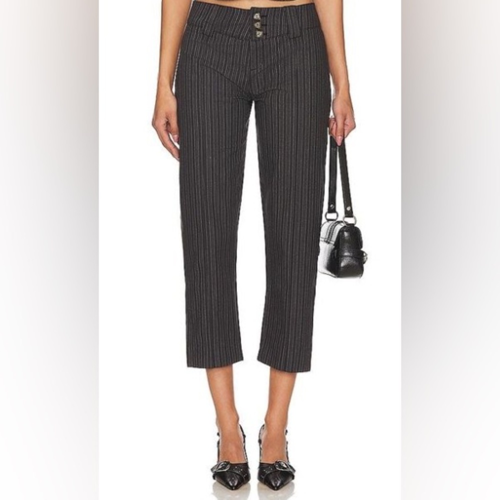 Pinstripe Button-Detail Pants
